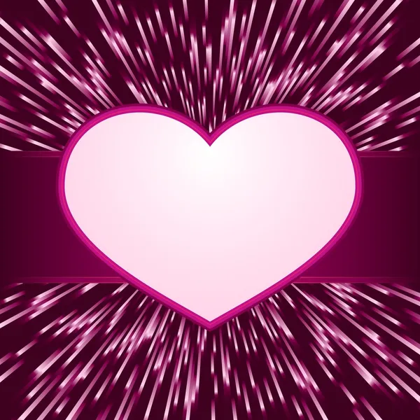 テキストのスペースを持つ中央のハートのフレームと光のピンク紫爆発 あなたのロマンチックなデザインやバレンタインの日に最適です — ストックベクタ