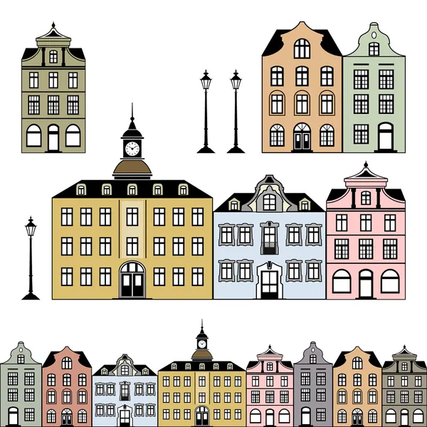 Old town houses. Vector illustration — Stock Vector