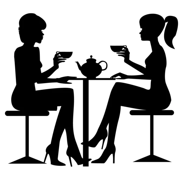 Dos mujeres bebiendo tee o café — Vector de stock