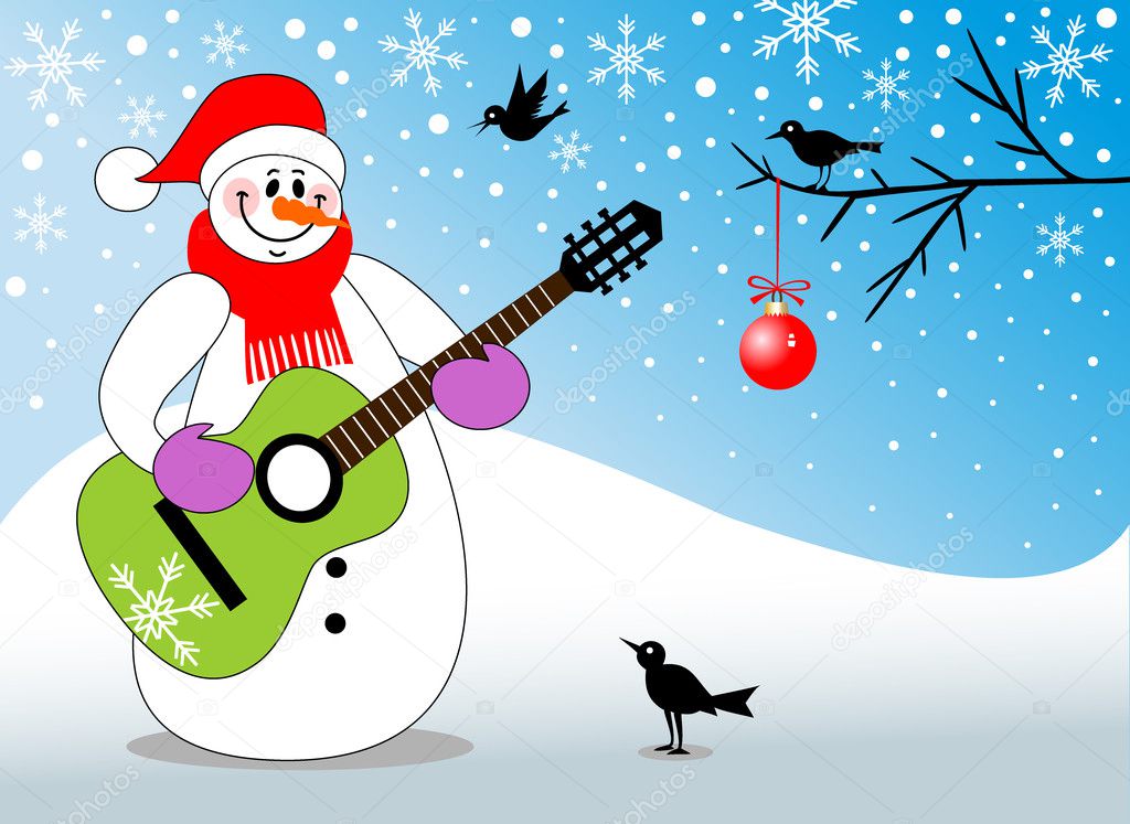 Snowman playing guitar