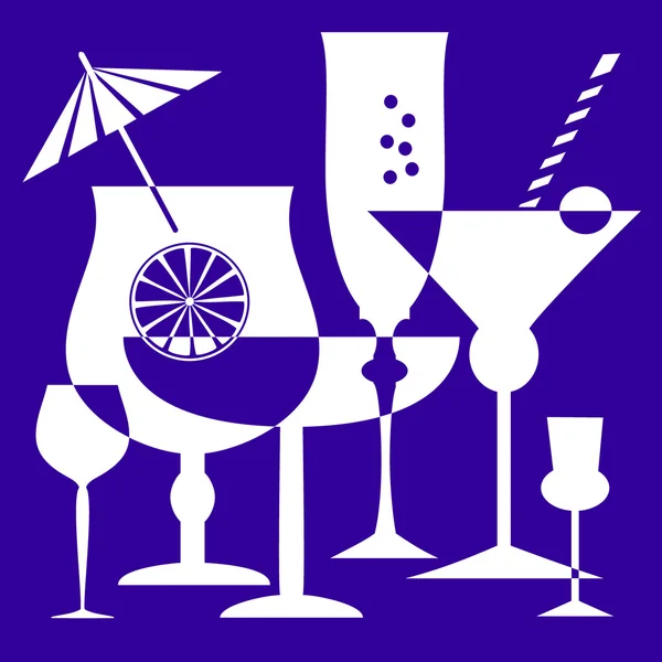 Verres Bleus Blancs Avec Boissons Alcool Télécharger Illustration Vectorielle — Image vectorielle