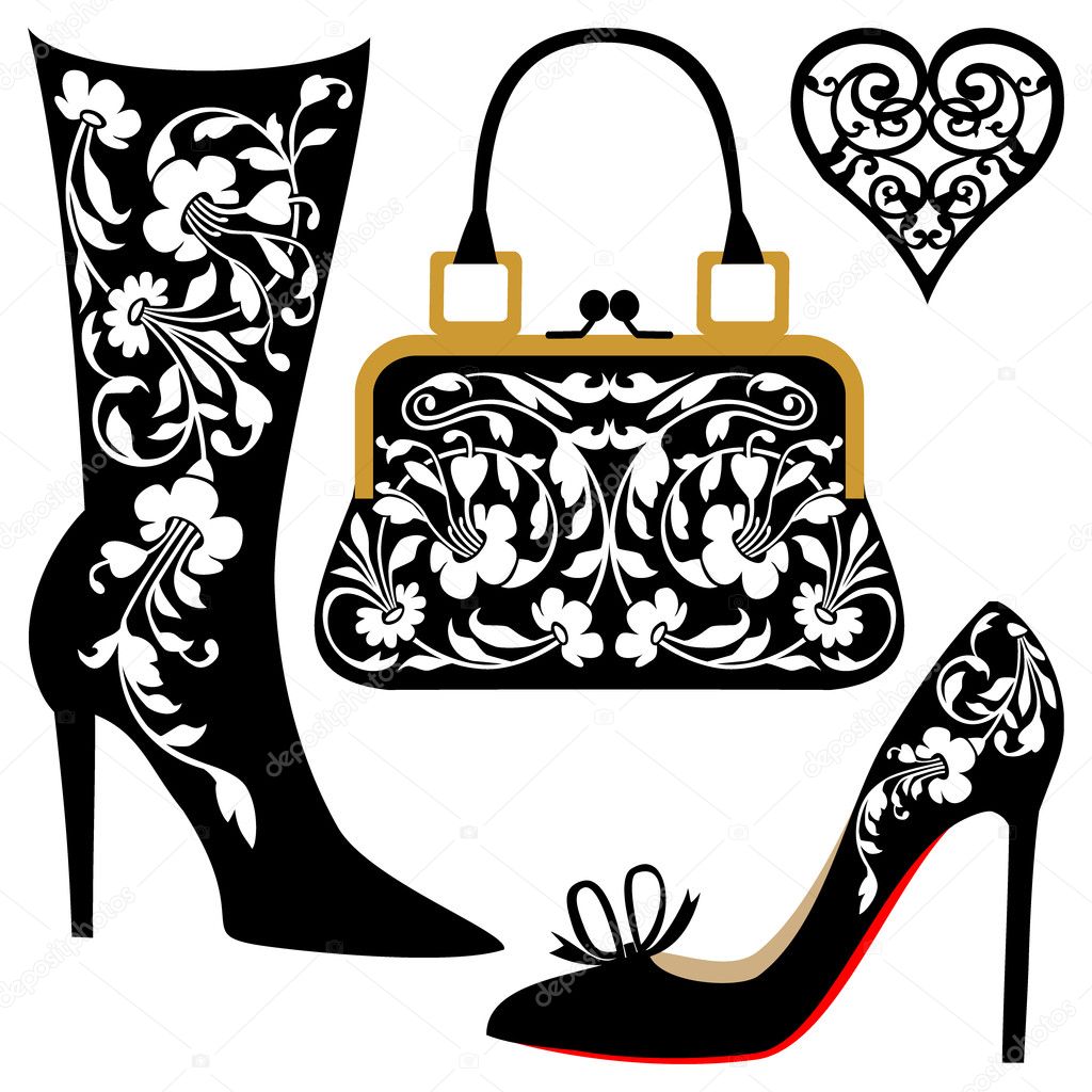 Bag and Heels Clipart / White 4