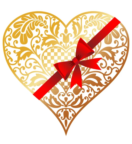 Zlaté Srdce Florálním Ornamentem Luk Plně Škálovatelné Vektorové Grafiky — Stockový vektor