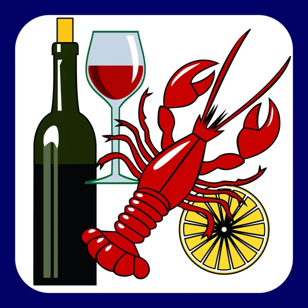 Red Lobster Homar Lemon Wine Bottle — Stock Vector