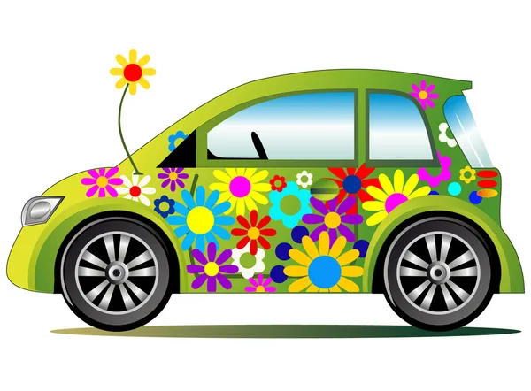 Ecology flower power car — Stock Vector