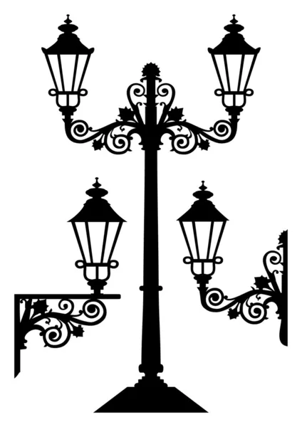 Conjunto de silhuetas de lanternas ou lâmpadas de rua —  Vetores de Stock