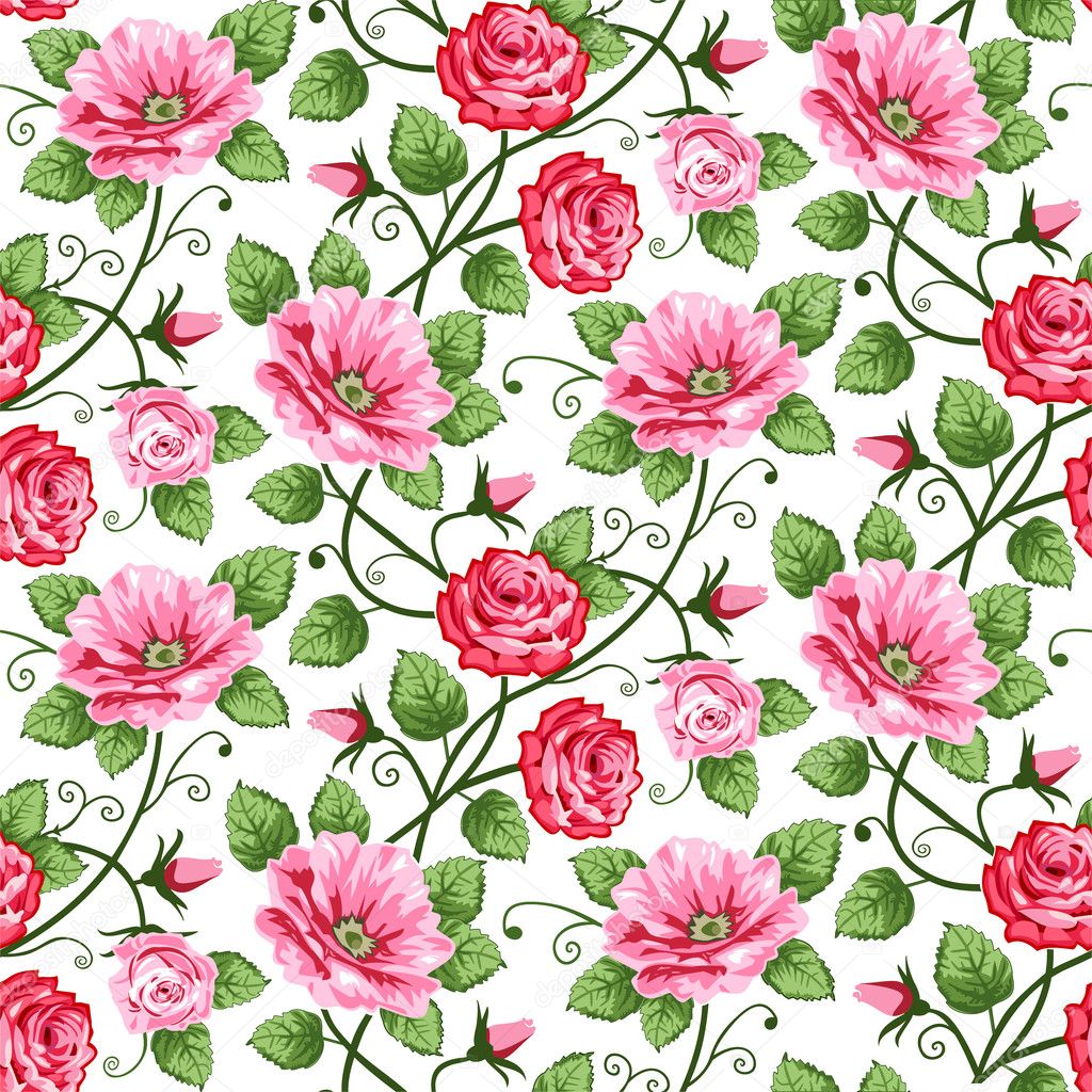     ЦВЕТОЧНЫЙ ФОН Depositphotos_4940529-stock-illustration-seamless-roses-pattern