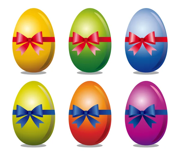 Colorful Easter Eggs Bow White Background Design Six Variations Full — Stock Vector
