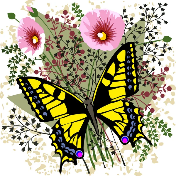 Papillon sur les fleurs du printemps — Image vectorielle