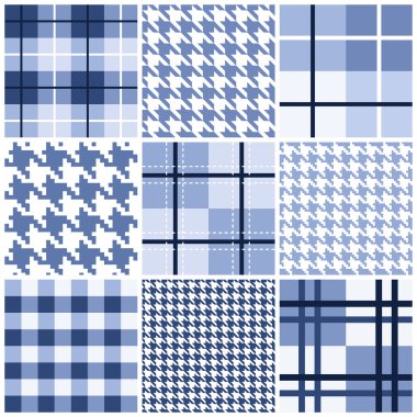 Set of blue seamless pattern clipart