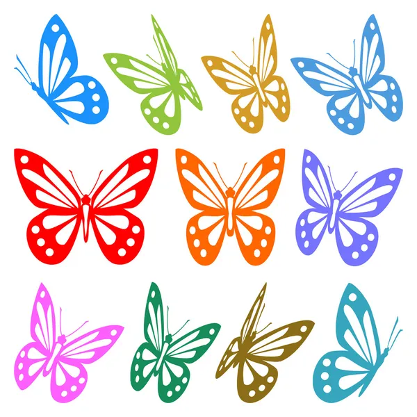 Conjunto de siluetas de mariposa de colores - vector gráfico — Vector de stock