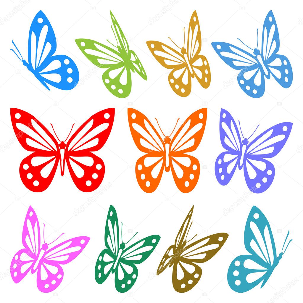 Set of colorful butterfly silhouettes - vector graphic