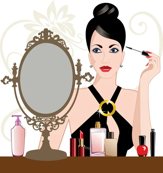 Mujer glamour aplicando maquillaje — Vector de stock