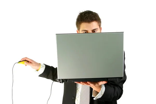 Бізнесмен працює на ноутбуці — стокове фото