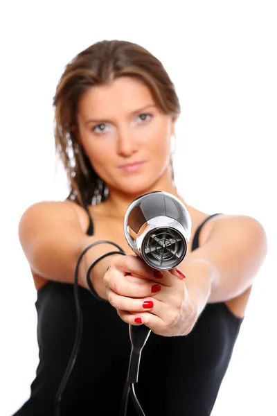 Mladá žena se zbraní — Stock fotografie