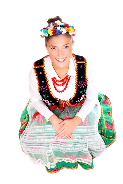 Красивая польская девушка в традиционной одежде — стоковое фото