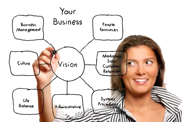 stock image Young businesswoman drawing a business diagram