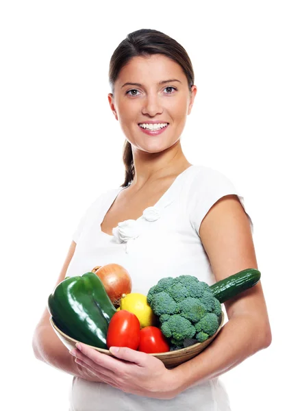 Young wife and vegetables — Stock Photo, Image
