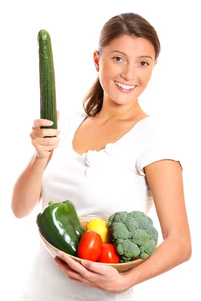 Красива жінка з овочами — стокове фото