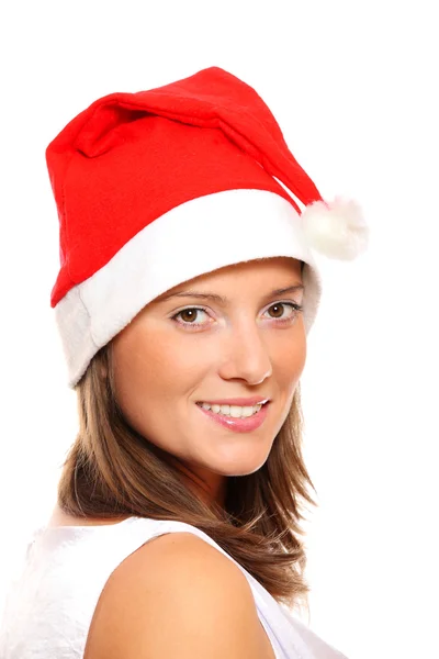 Menina bonita no chapéu do Papai Noel — Fotografia de Stock