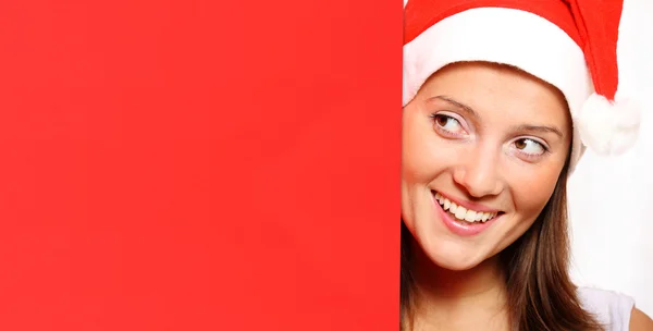 Santa's helper met rode bord — Stockfoto