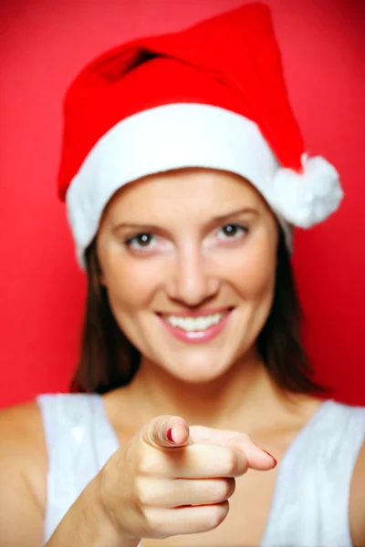 L'aiutante di Babbo Natale sfocato che ti indica — Foto Stock