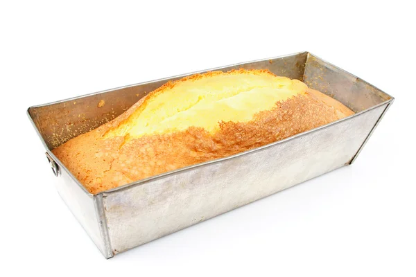 stock image Home made cake in tin over white background