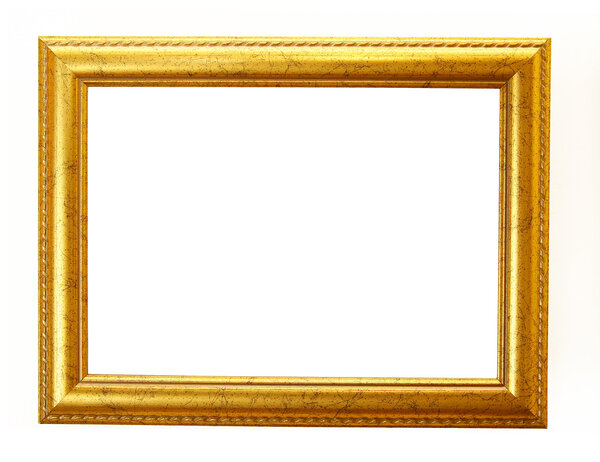 Old antique gold frame over white with clipping path
