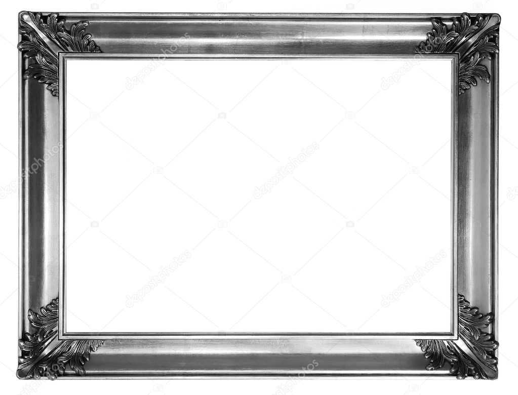 Old antique silver frame over white with clipping path