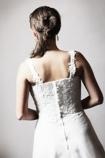 Hát Menyasszony Mint Szürke Háttér Kép — Stock Fotó