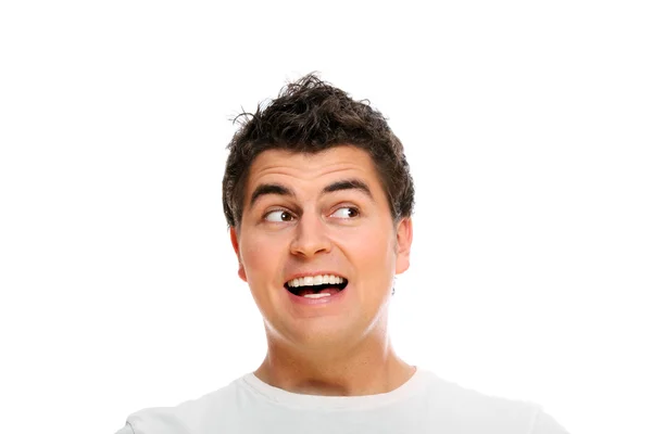 Portrait Young Man Making Funny Faces White Background — Stock Photo, Image