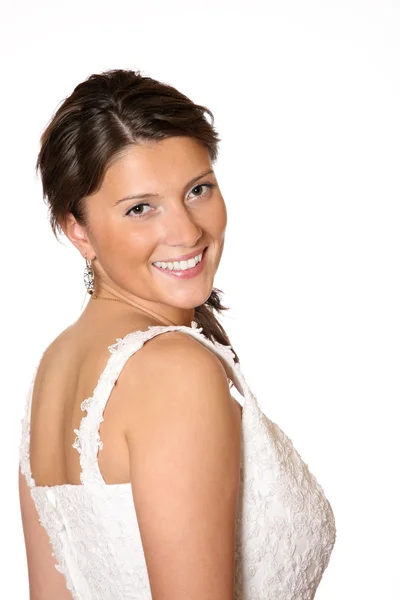 Een Afbeelding Van Een Mooie Bruid Glimlachend Witte Achtergrond — Stockfoto