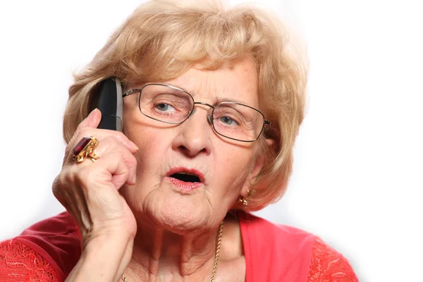 Starší paní na telefonu — Stock fotografie