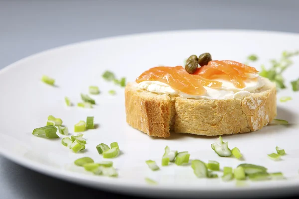 Close Traditional Jewish Sandwiches Cream Cheese Salmon Capparis — Stock Photo, Image