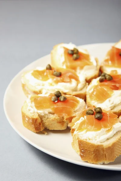 Jewish sandwiches with salmon and capparis — Stock Image Jewish sandwiches with salmon and capparis Stock Image
