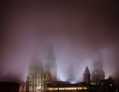 Cathedral in Santiago de Compostella at night clipart
