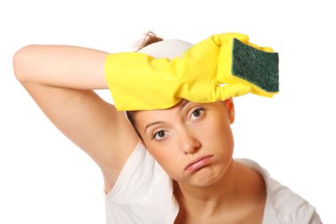 Tired woman cleaning clipart