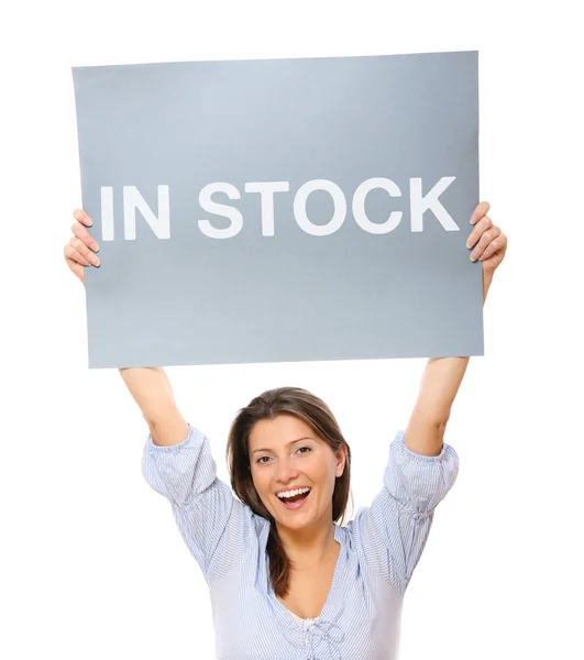 Šťastná žena s transparentem — Stock fotografie