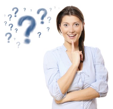 Young pretty woman with question marks clipart