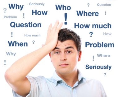 Man with questions clipart