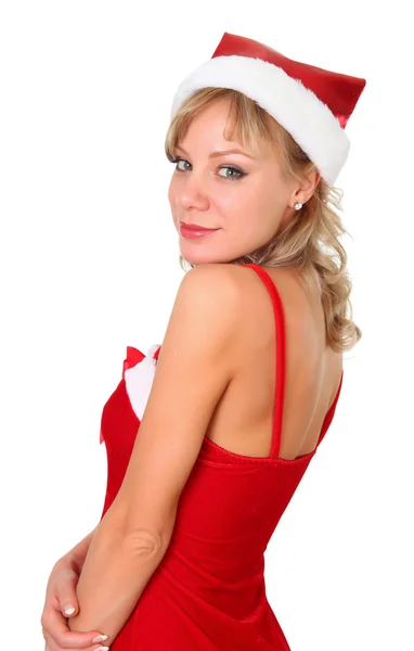 Красивая женщина в рождественском платье — стоковое фото