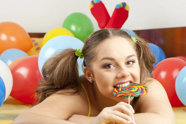 stock image Young woman having fun playing