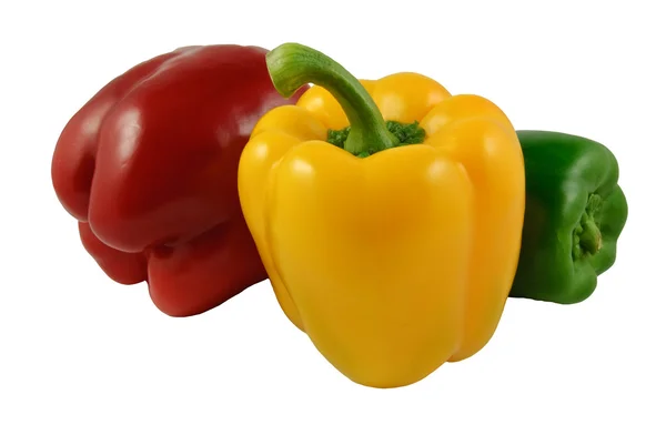Three bell peppers (Capsicum annuum) - isolated — Stock Photo, Image