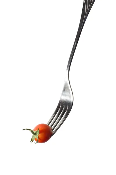 Tomate cereja fresco no garfo — Fotografia de Stock