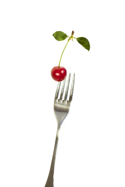 Cherry on fork — Stock Photo, Image