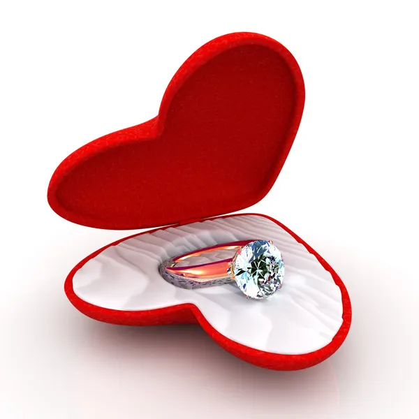 Γαμήλιο δαχτυλίδι σε σχήμα καρδιάς κομψό κουτί — Φωτογραφία Αρχείου