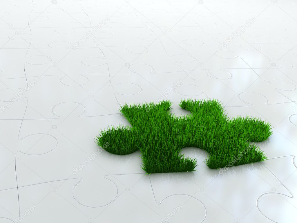 Jigsaw puzzle with green grass