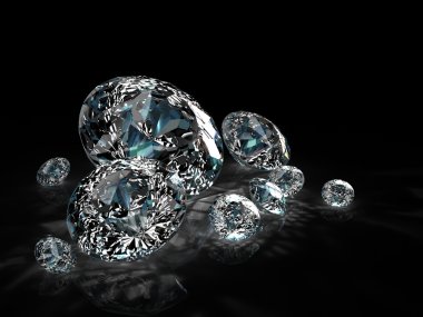 Diamonds group isolated on black background clipart