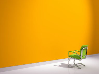 Green chair near orange wall