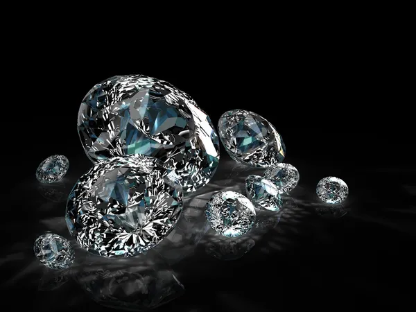 Gruppo di diamanti isolato su sfondo nero — Foto Stock